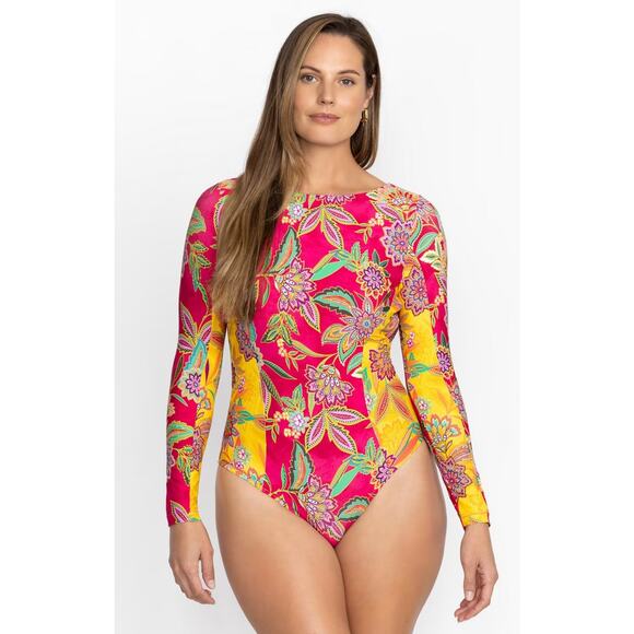 JOHNNY WAS Flamingo Mix Surf Cut-Out One Piece Swimsuit Plus Size 3X NWT $248 - Picture 2 of 10